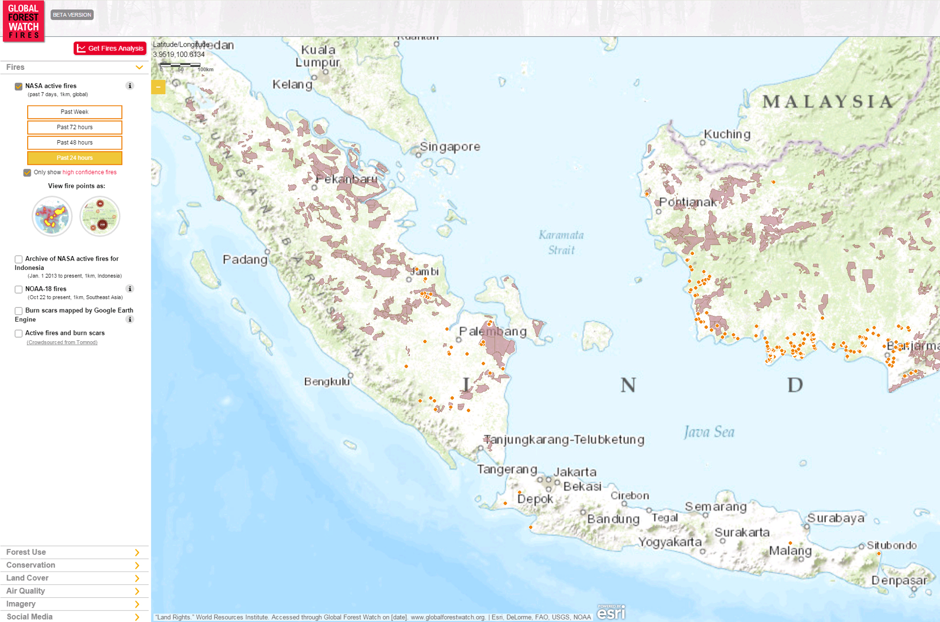 WRI-16 September 2015 – Peristiwa Titik Lokasi terutama terletak di Sumatera Selatan dan Kalimantan.